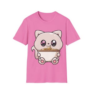 Cute Cat Noodles T-Shirt, Unisex Cartoon Tee, Anime Lover Gift, Funny Food Shirt, Pet Lover Apparel, Kawaii Clothing