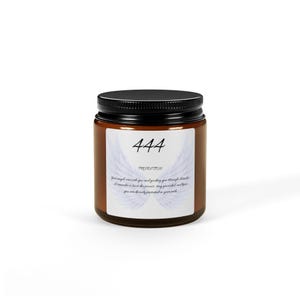 444 Scented Soy Candle - Relax, Meditate, Aromatherapy Gift, Amber Jar Candle for Mindfulness, Home Decor, Spiritual Awakening
