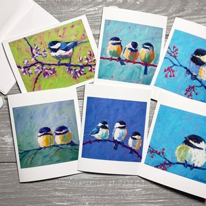 Chickadee Note Cards, Bird Blank Note Cards Set Of 6, Bird Stationery Set, Bird Notecards Blank With Envelopes, Bird Group Note Cards image 1