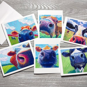 Cow Variety Blank Note Cards Set Of 6, Cow Stationery Set, Animal Notecards Blank With Envelopes, Animal Note Cards, Cow Note Cards image 1
