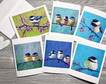 Chickadee Note Cards, Bird Blank Note Cards Set Of 6, Bird Stationery Set, Bird Notecards Blank With Envelopes, Bird Group Note Cards