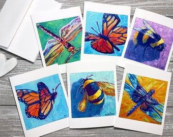 Insect Note Cards, Bug Note Cards Set Of 6, Insect Stationery Set, Insect Notecards Blank With Envelopes, Bug Notecards Blank Inside, Bugs