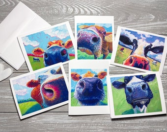 Cow Variety Blank Note Cards Set Of 6, Cow Stationery Set, Animal Notecards Blank With Envelopes, Animal Note Cards, Cow Note Cards