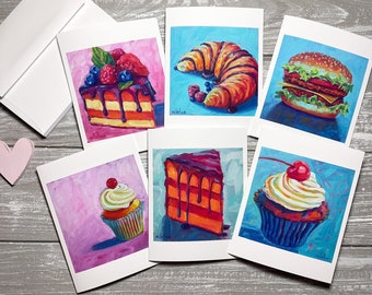 Linocut Handmade Cute Food Note Cards Coffee /& Donuts Block Print Blank Greeting Card Set