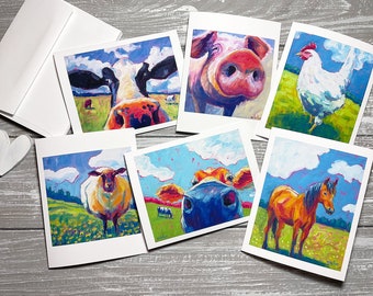 Farm Animal Stationery Set, Farm Animal Blank Note Cards Set Of 6, Note Cards for Kids, Farm Animal Note Cards, Kids Thank You Cards