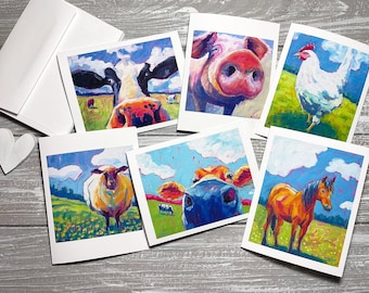 Farm Animal Note Card Set: Kids Thank You Cards, Original Art