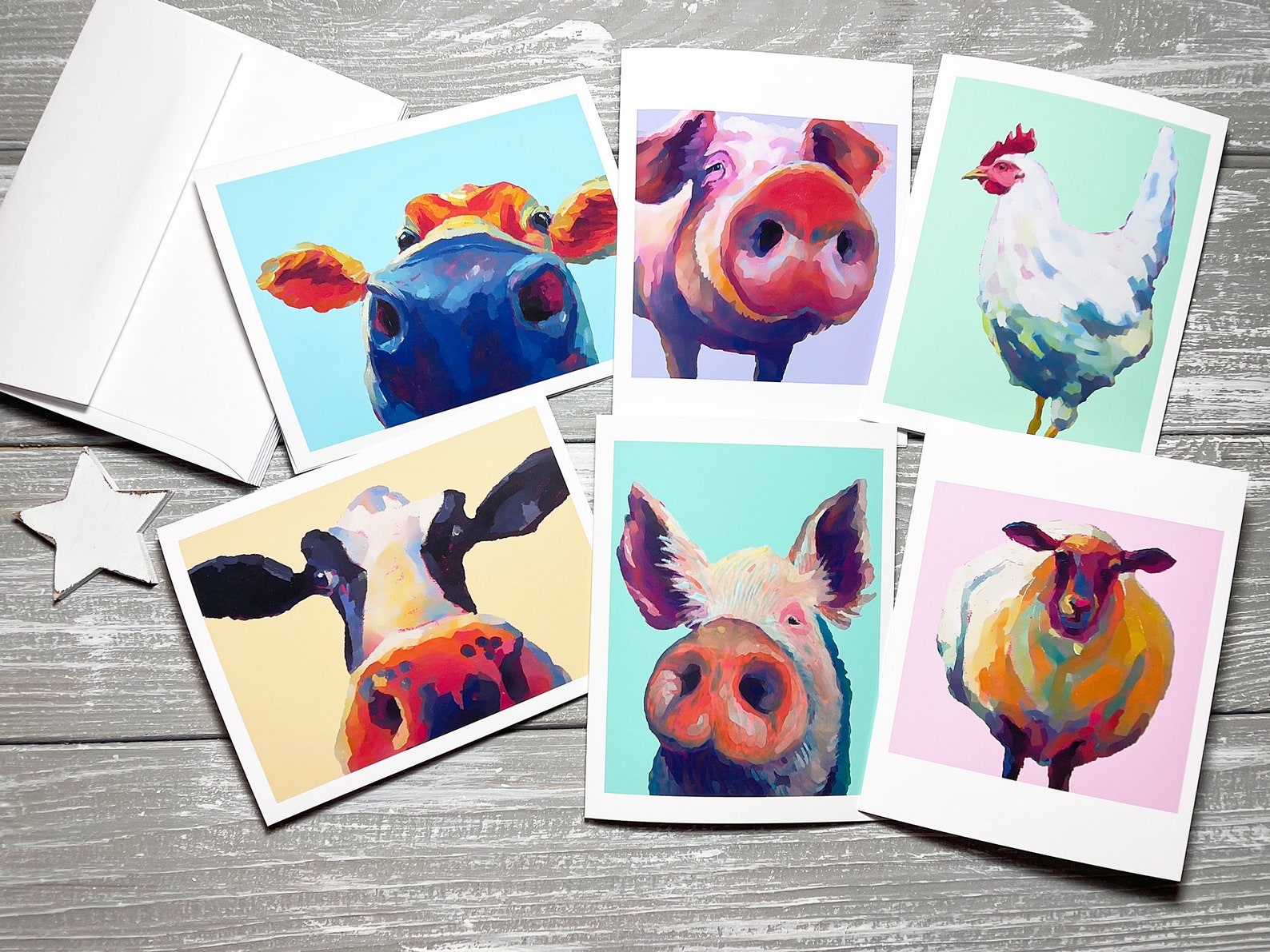 Modern Farm Animal Notecards With Envelopes Blank Note Cards Etsy