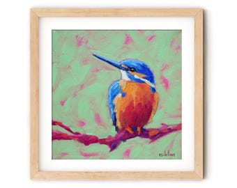 Kingfisher Bird Giclee Print: Vibrant Bird Art on Canvas
