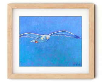 Seagull in Flight Art Print: Coastal Bird Wall Decor