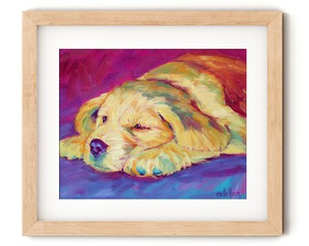 Golden Retriever Puppy Art Print, Golden Retriever Dog Nursery Decor, Golden Retriever Puppy Prints, Puppy Art Print Nursery Art Canvas
