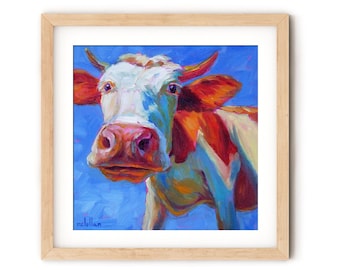 Cow Art Print: Colorful Farmhouse Decor, Nursery Barnyard Art