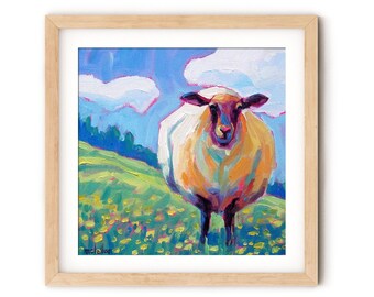 Sheep Art Print: Giclee Canvas, Neutral Nursery Decor