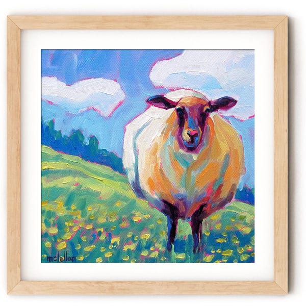 Sheep Art Print: Giclee Canvas, Neutral Nursery Decor