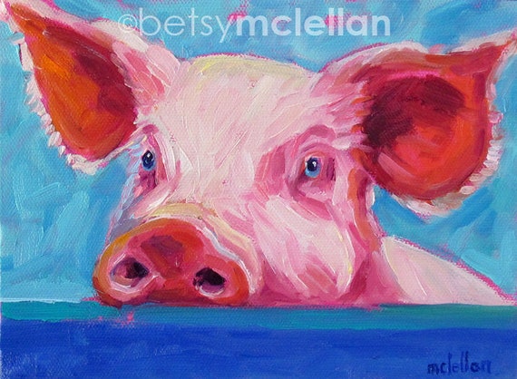 Colorful Pig Art For Your Home Pig Decor Pig Painting Pig Etsy