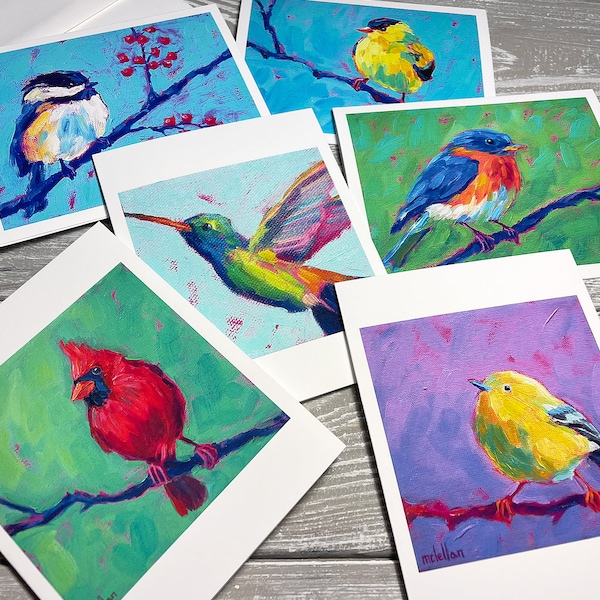 Bird Variety Blank Note Cards Set Of 6, Bird Stationery Set, Bird Notecards Blank With Envelopes, Bird Group Note Cards, Miss You Cards