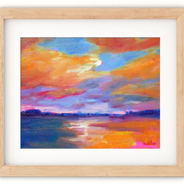 Sunset Art Print Canvas or Paper, Seascape Sunset Painting Print Large Size, Coastal Landscape Bold Color Art Print, Seascape Print Colorful