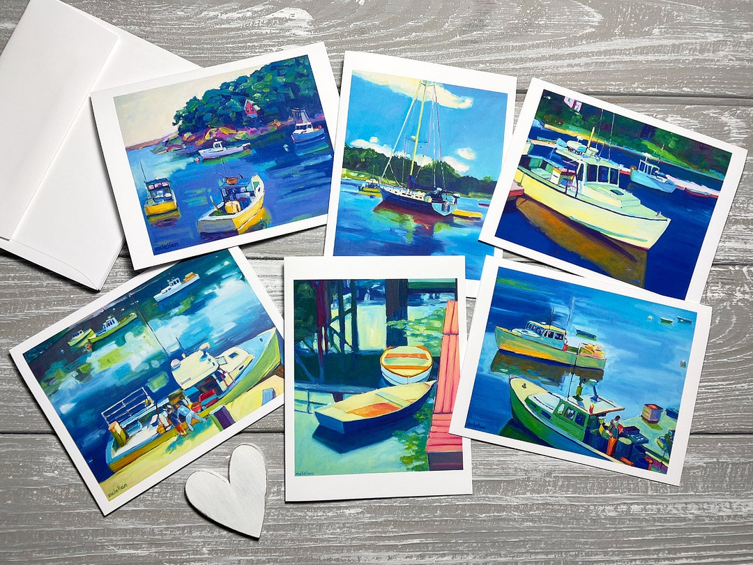 Note Cards for Men, Gift for Dad, New England Note Cards Blank, Boat