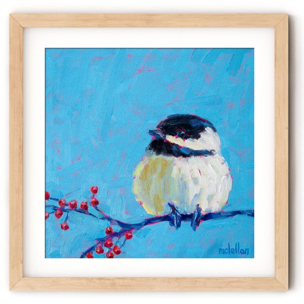 Chickadee Painting Print for Entry Way, Colorful Bird Wall Art Canvas Print Art for Nursery, Guest Room Decor, Nature Art Print for Office