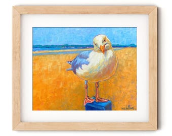 Seagull Painting Art Print on Canvas - Shorebird Wall Decor