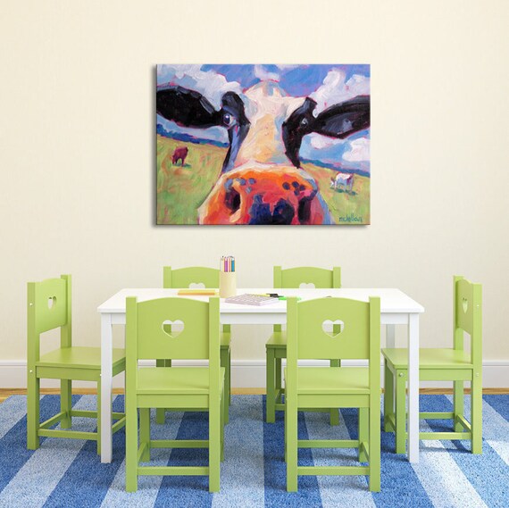 Black And White Cow Painting For Nursery Cow Art Print Room Etsy