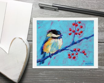 Chickadee Blank Note Cards Set, Bird Art Print Cards, Thank You Stationery Set, Bird Notecards With Envelopes, Bird Greeting Cards Pack
