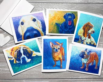 Dog Breed Art Note Cards: Variety Set of 6