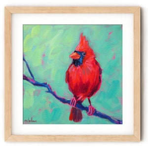 Cardinal Art Print on Canvas, Cardinal Bird Art Print Vibrant, Painterly Cardinal Home Decor Art Print Large Size, Red Bird Lover Gifts