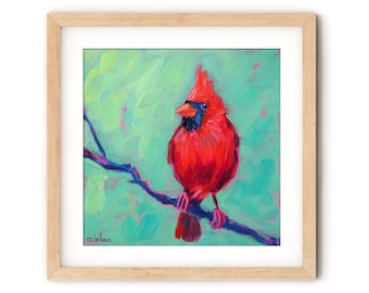 Cardinal Art Print on Canvas, Cardinal Bird Art Print Vibrant, Painterly Cardinal Home Decor Art Print Large Size, Red Bird Lover Gifts