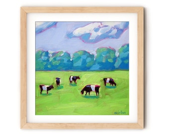 Belted Galloway Painting Print, Cow Art Print for Nursery Prints Neutral Baby Wall Art, Cow Print for Kitchen Wall Decor Canvas Print