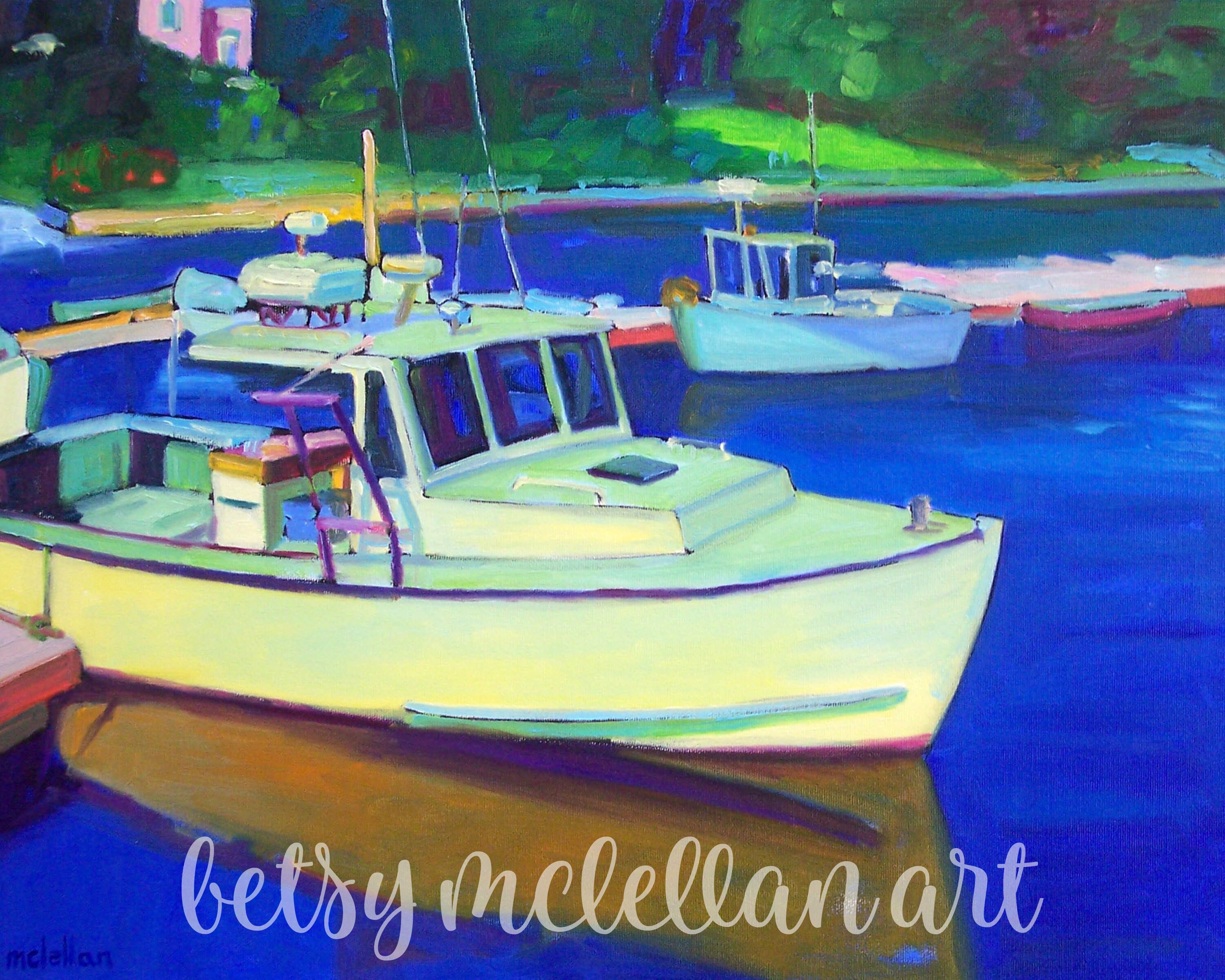 Lobster Boat Art Print Maine Harbor Art Print New England Etsy
