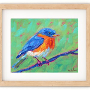 Bluebird Art Print Colorful, Eastern Bluebird Wall Art Canvas Nursery Prints, Bluebird Painting Print Nature Wall Decor Bluebird Print