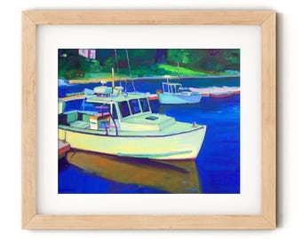 Lobster Boat Art Print: Maine Harbor Giclee Canvas