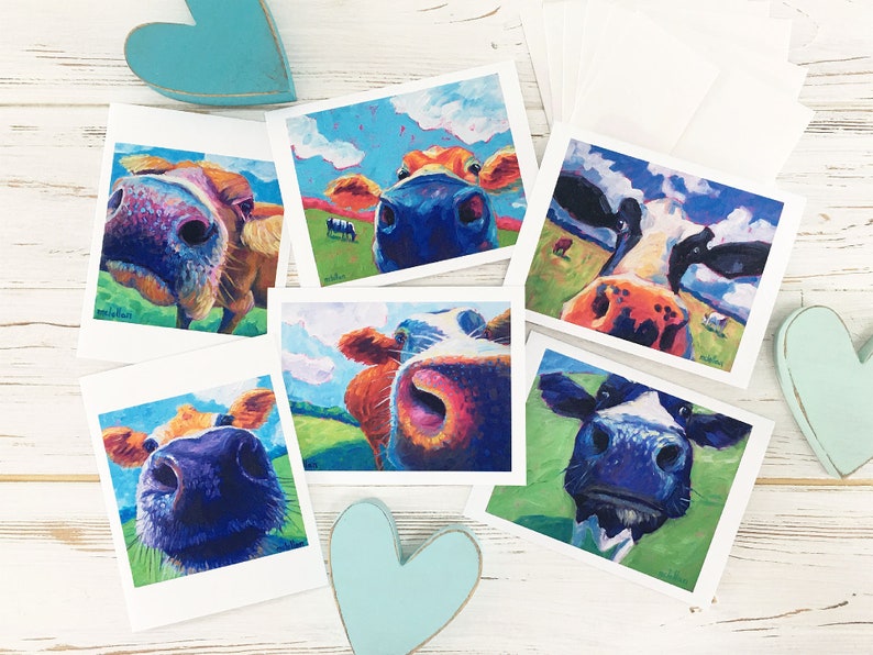 Cow Variety Blank Note Cards Set Of 6, Cow Stationery Set, Animal Notecards Blank With Envelopes, Animal Note Cards, Cow Note Cards image 2