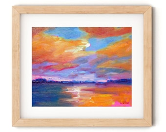 Coastal Sunset Painting Print: Colorful Seascape Art, Canvas or Paper