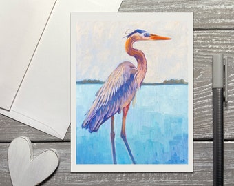 Blue Heron Note Cards Set, Heron Notecards Blank With Envelopes, Great Blue Heron Greeting Cards, Bird Stationery Sets for Letter Writing