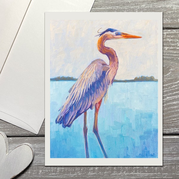 Blue Heron Note Cards Set, Heron Notecards Blank With Envelopes, Great Blue Heron Greeting Cards, Bird Stationery Sets for Letter Writing