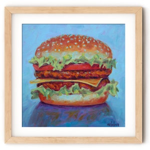 Cheeseburger Art Print for Kitchen, Hamburger Art Print Wall Decor, Food Art Print for Restaurant Wall Art, Diner Wall Art Canvas Art Print
