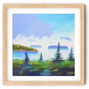 Coastal Landscape Print, Seascape Bold Print, Maine Landscape on Canvas, New England Art, Coastline Painting, Living Room Wall Decor