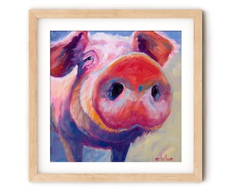 Pink Pig Giclee Print: Farm Nursery Wall Art