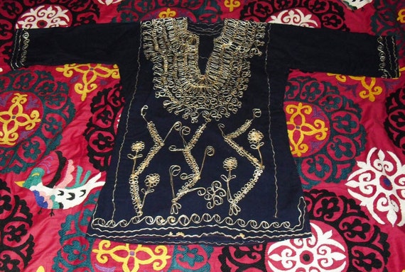 Vintage Moroccan Embroidered Kaftan top-Gold on R… - image 2