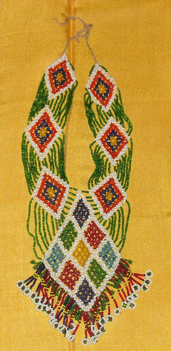 1970s Large Vintage Tribal Afghan Beaded Bib Neck