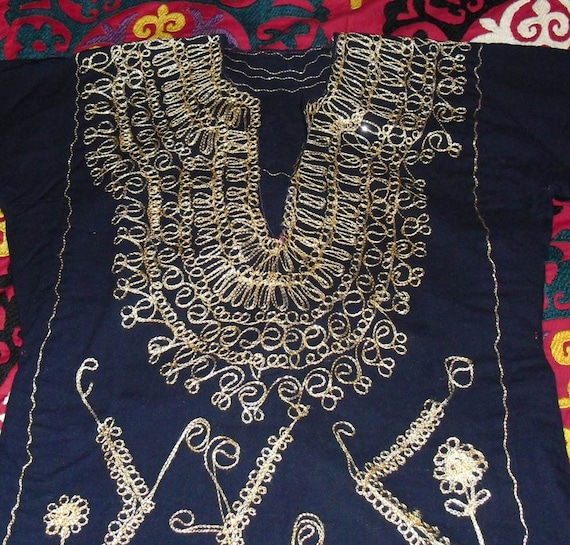 Vintage Moroccan Embroidered Kaftan top-Gold on R… - image 1