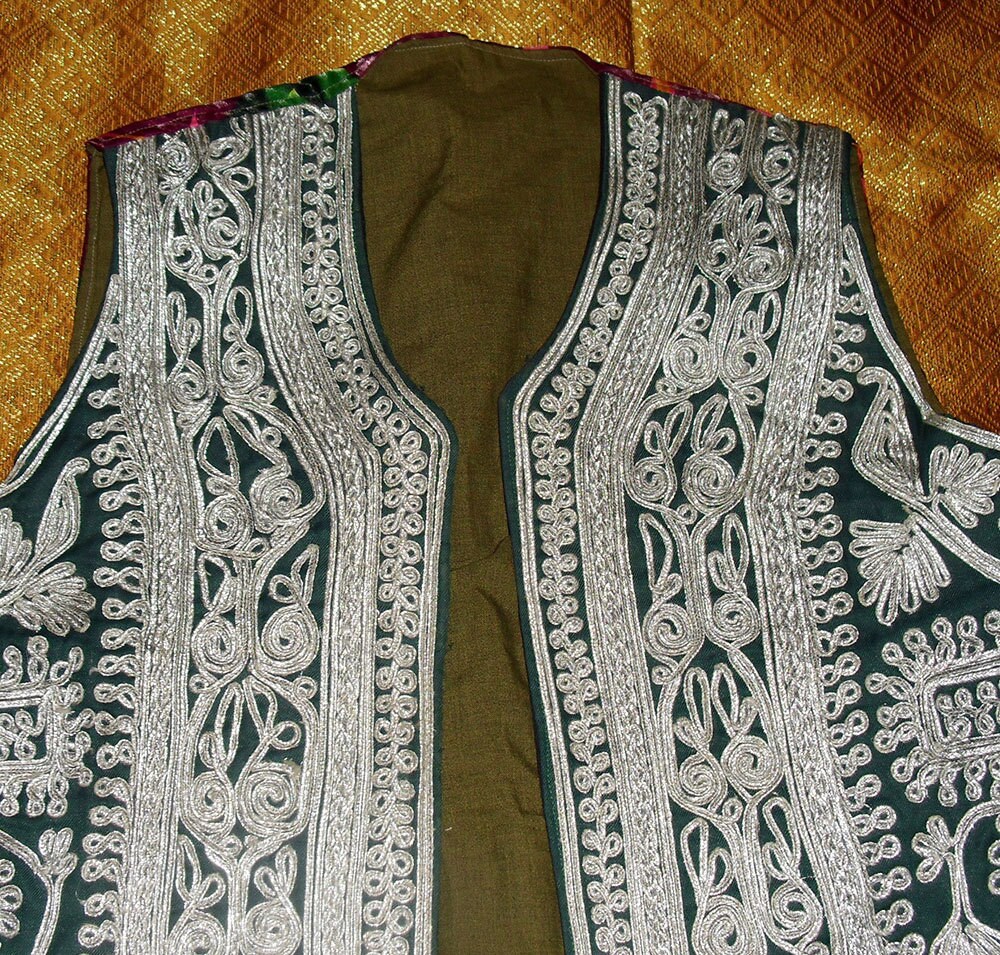 Vintage Indian Embroidered Vest Intricate Pattern of Silver Cording on ...