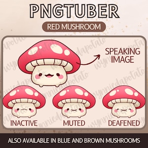 Animated PNGtuber Red Mushroom | VTuber Assets, Discord Reactive, Stream Pet, Chibi Avatar for Twitch, YouTube streaming | wynniedapotato