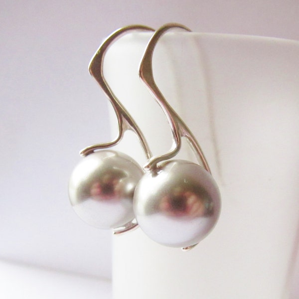 Tahitian Silver Pearl Earrings, Silver Pearls, Sterling Silver Earrings, Sleek Modern Earrings, Custom Colors Available