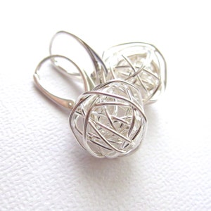 Big Tangled Wire Ball Earrings on leverback earwires, Sterling Silver Earrings, Twisted Ball, Modern Jewelry by CuteJewels