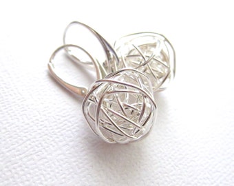 Big Tangled Wire Ball Earrings on leverback earwires, Sterling Silver Earrings, Twisted Ball, Modern Jewelry by CuteJewels