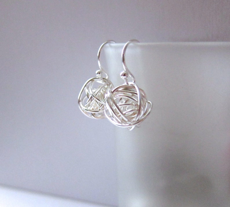 Mini Tangled Earrings, Wire Ball Earrings, Sterling Silver, Silver Earrings, Simple Everyday Jewelry image 5