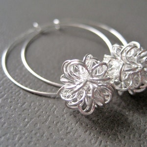 Dandelion Silver Hoop Earrings Silver Wire Ball European design Modern Dangle by CuteJewels