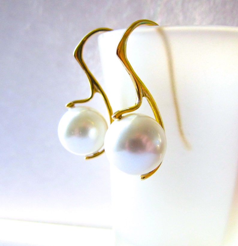 Pure White Tahitian Pearl Earrings 14kt Vermeil Gold | Etsy